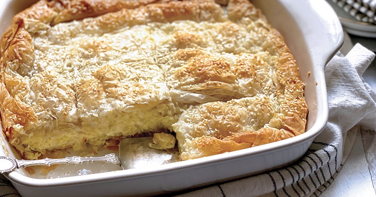 Simple Greek Tiropita: Fluffy Feta Cheese Pie, No Rolling